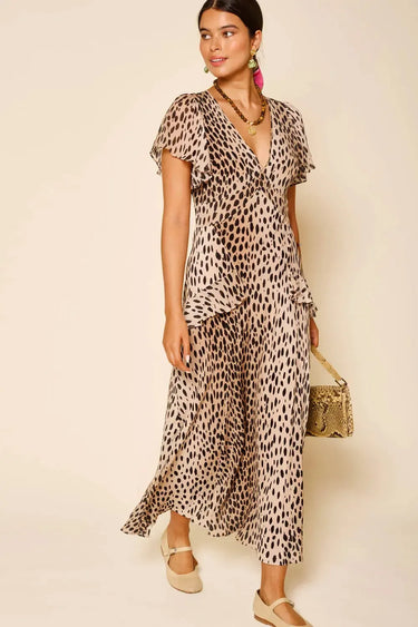 Evie Dress Antelope Spot Black-Dress-Rixo-Debs Boutique